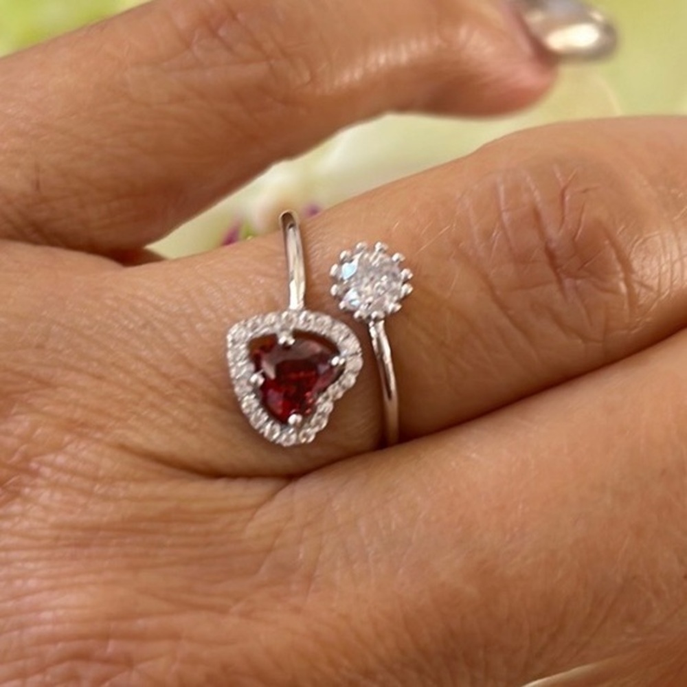 Red Heart Ring with cubic zirconia stones sizes 5 6 7 8 9 10 11